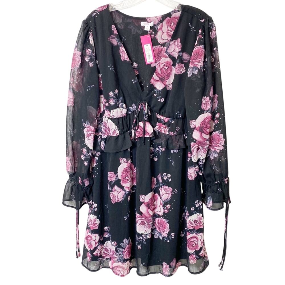 Xhilaration Purple Flower Women Longsleeve Medium New Polyester Dress